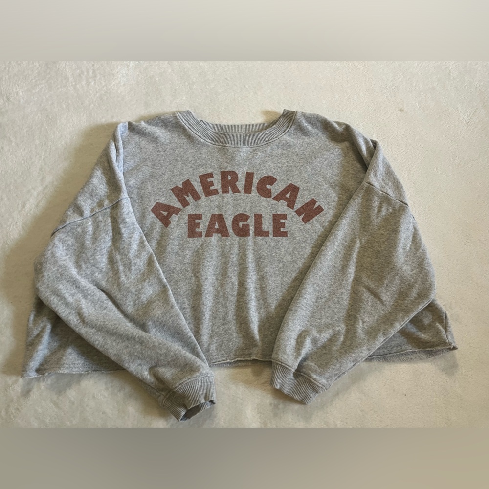 American Eagle Grey Cropped Sweatshirt